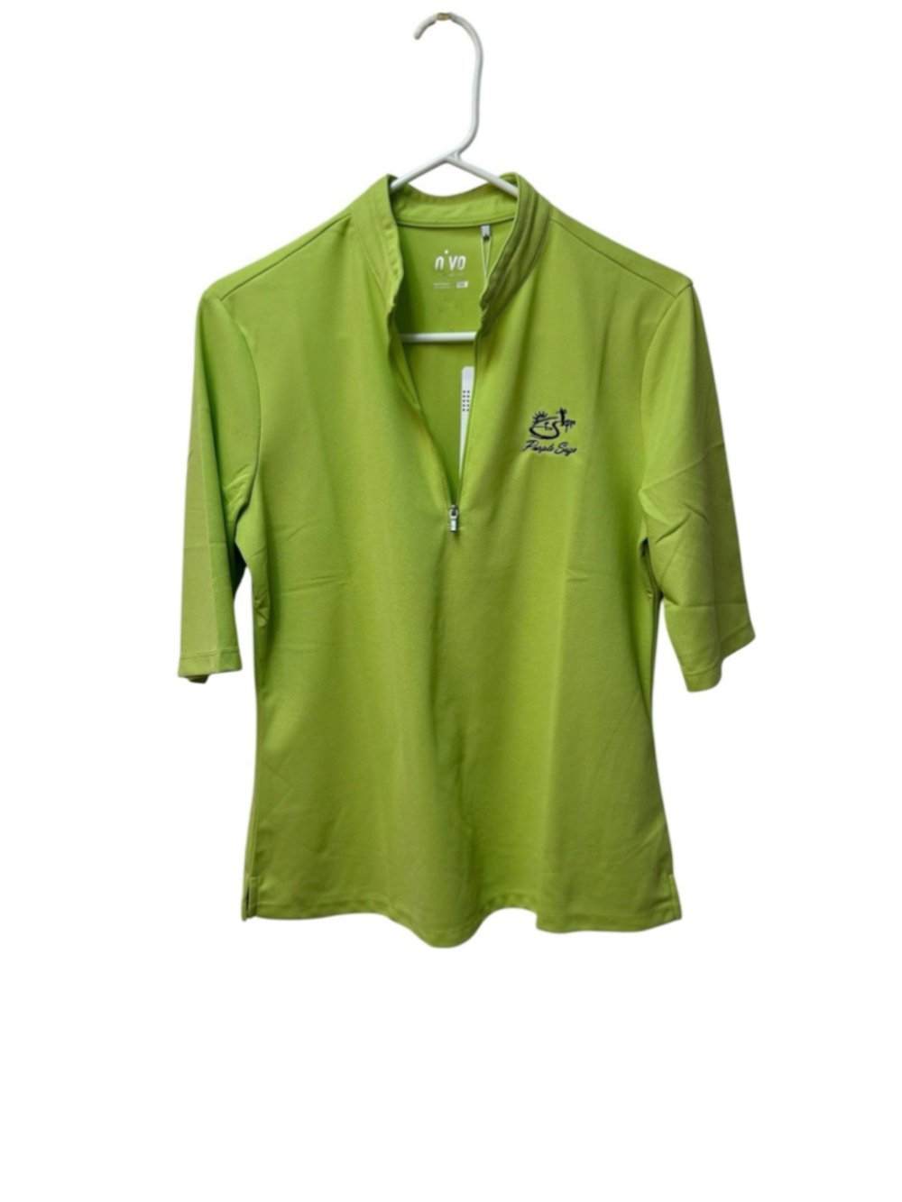 Nivo Knit Top Golf Shirt Purple Sage Idaho Womens Large Lime Green 1/4 Zip NWT